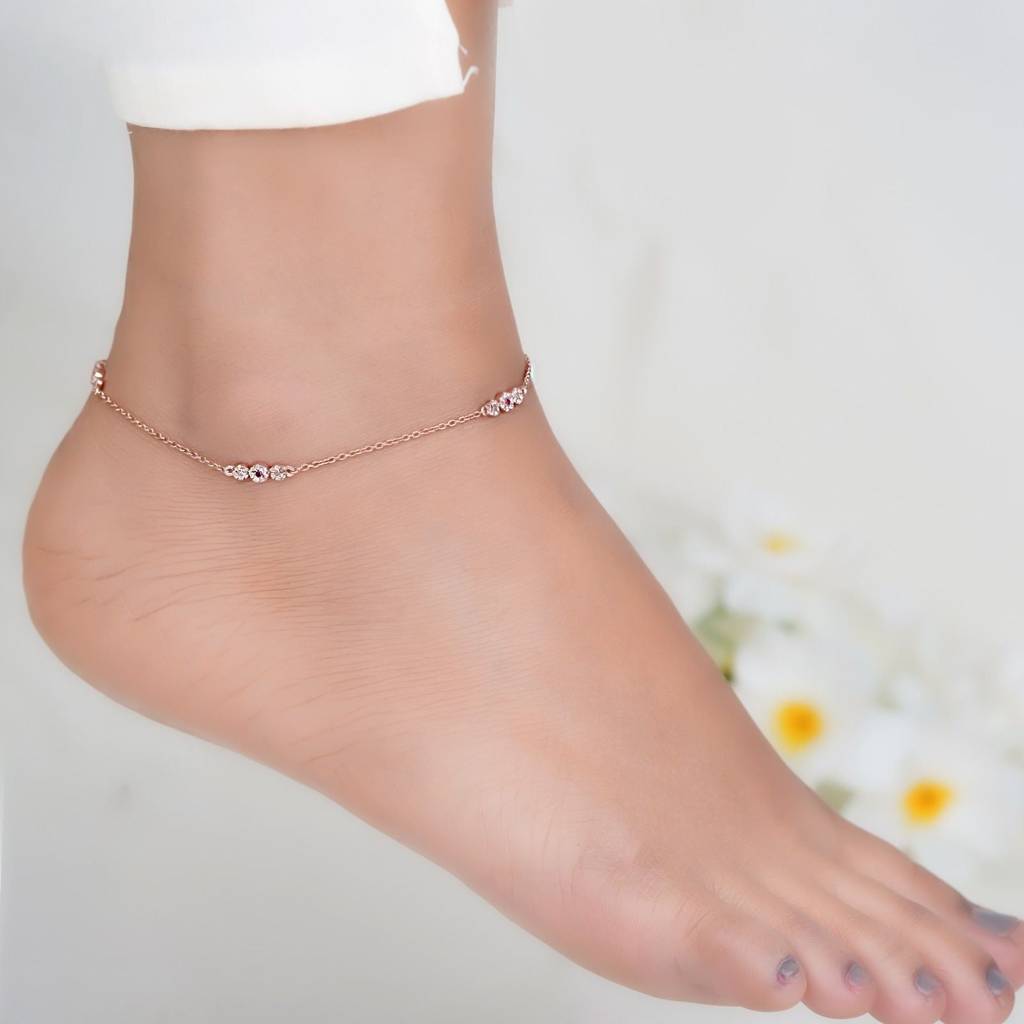 Rose Gold Cluster Charms Anklet : ZLA-1016R