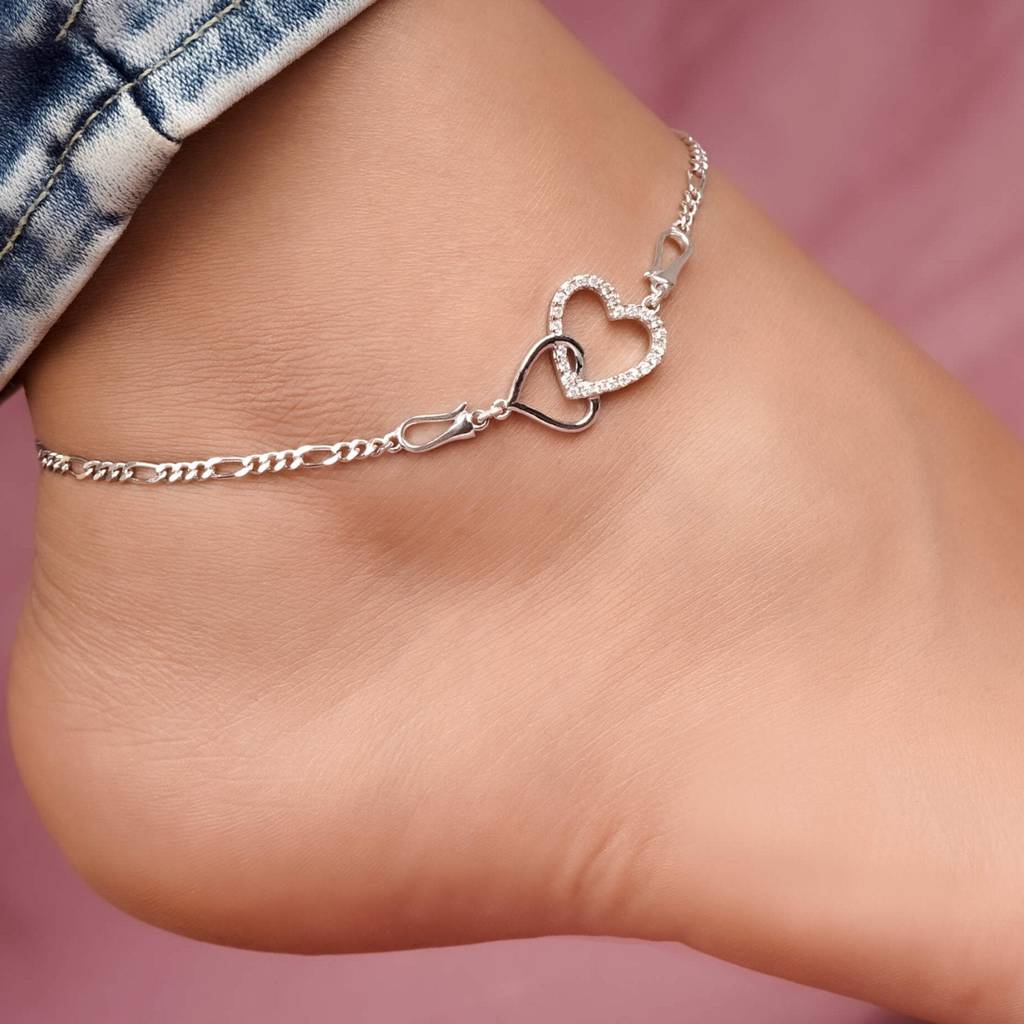 Silver Binary Heart Anklet : ZLA-1020