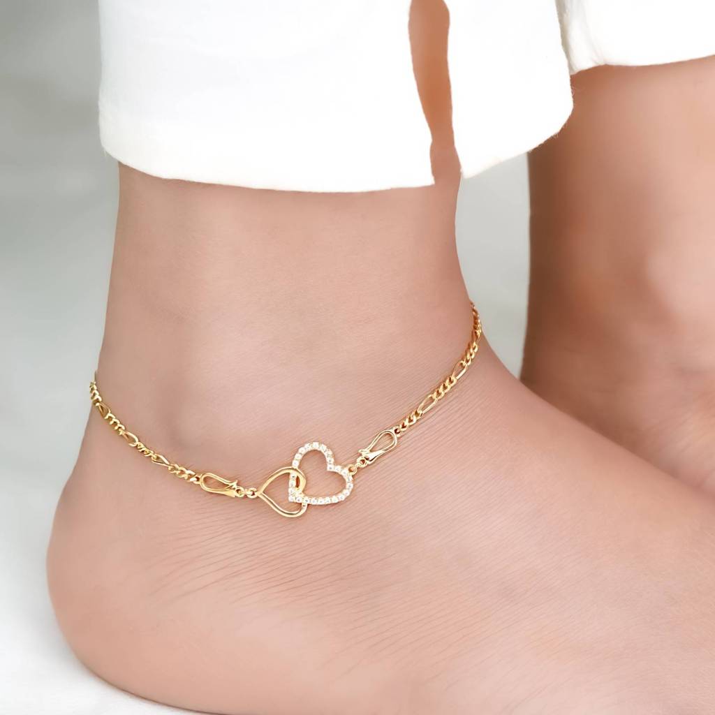 Golden Binary Heart Anklet : ZLA-1020Y