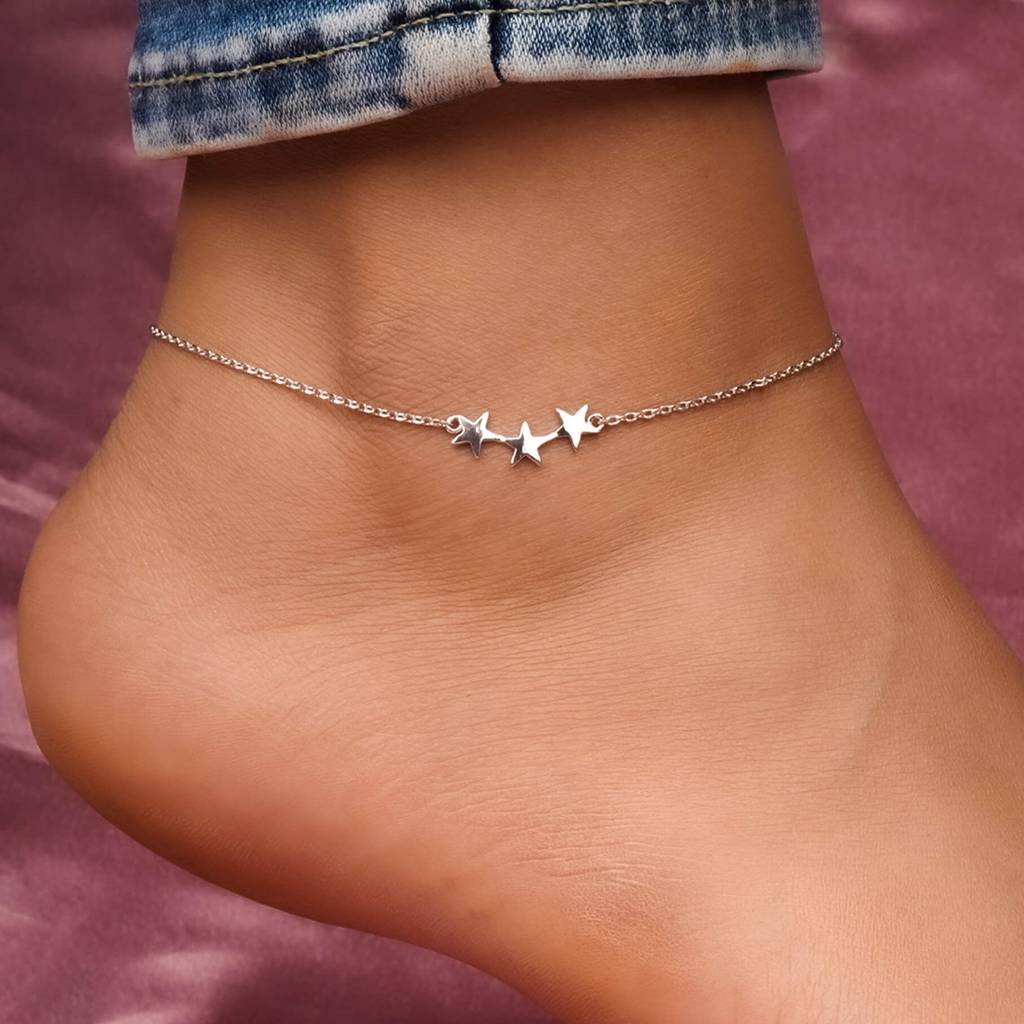 Silver Delicate Stars Anklet For Girls : ZLA-1025