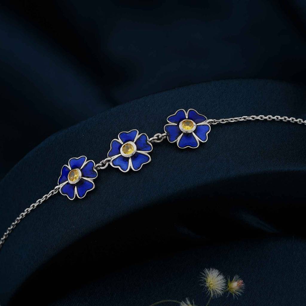 Silver Blue Enamel Floral Anklet : ZLA-1033