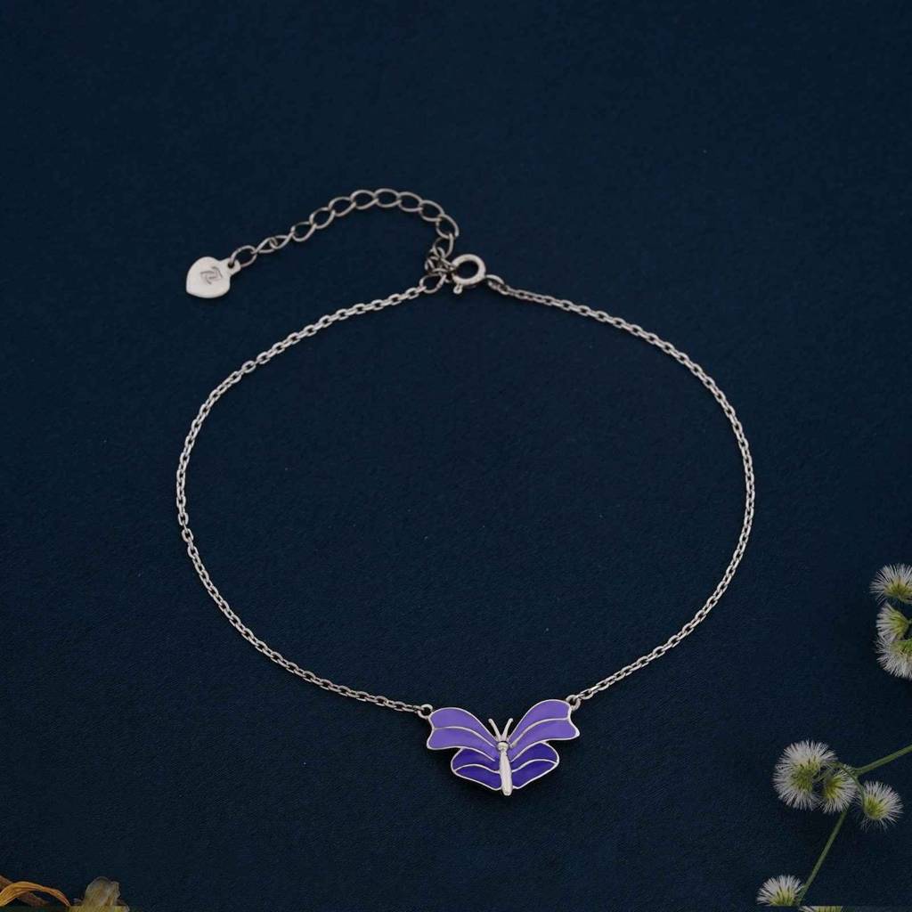 Silver Purple Enamel Butterfly Anklet : ZLA-1034