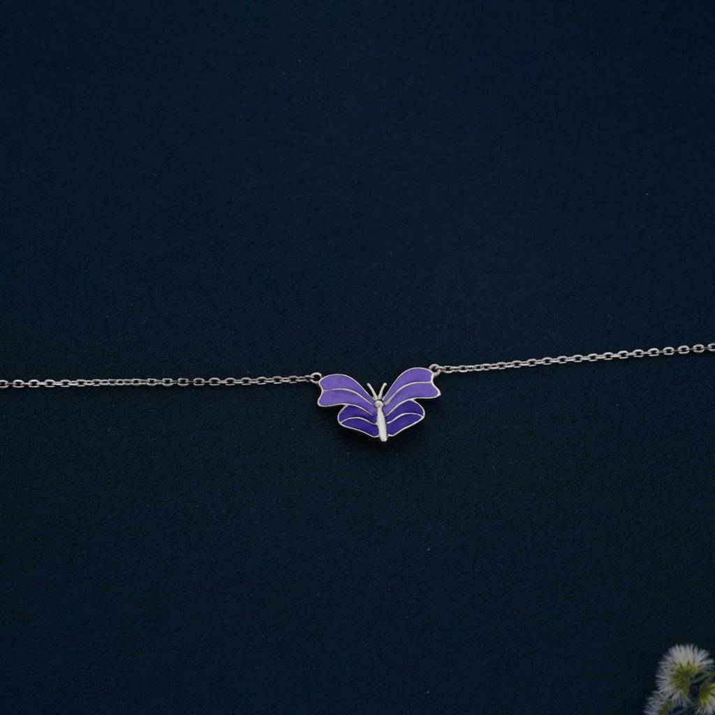 Silver Purple Enamel Butterfly Anklet : ZLA-1034