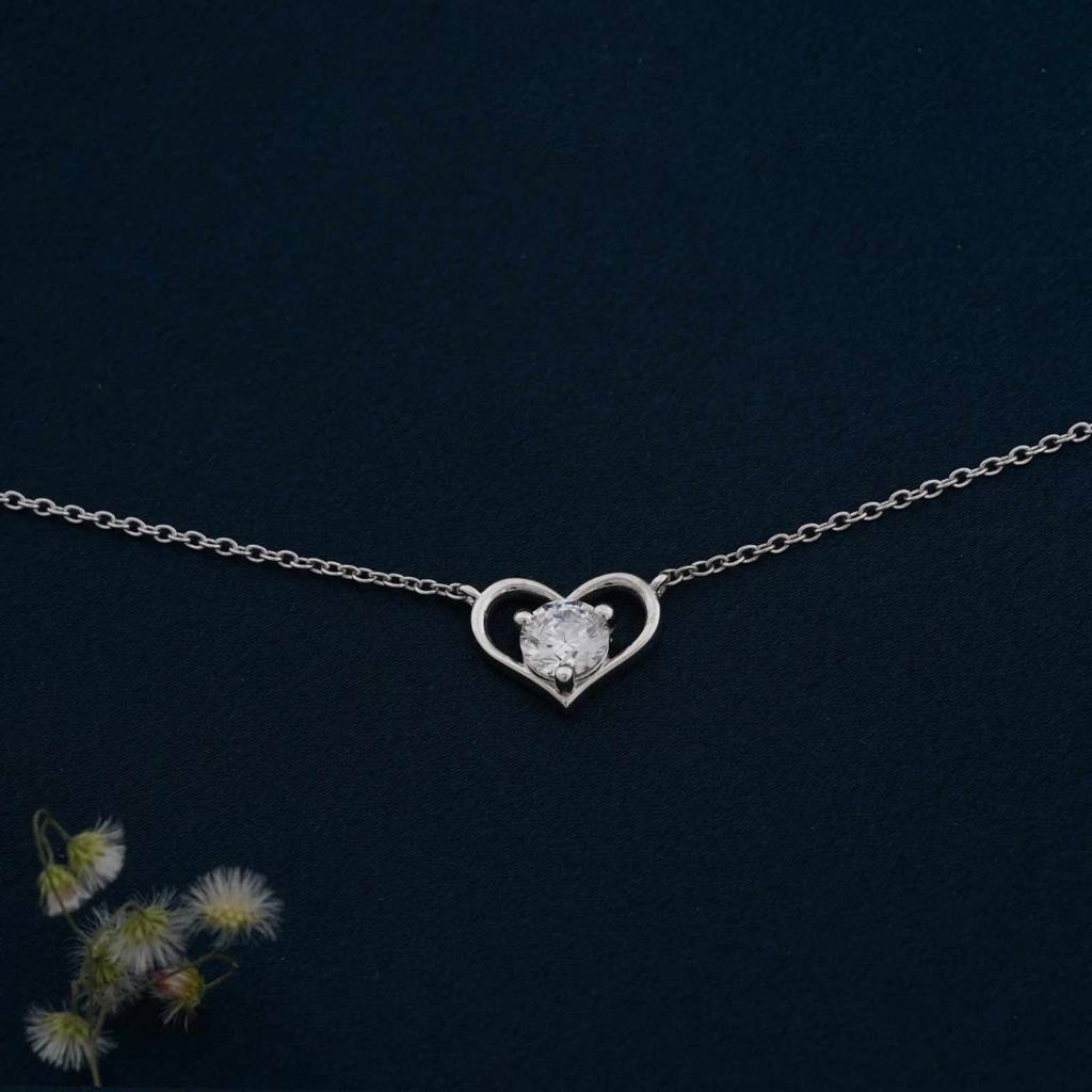 Silver Solitaire Heart Anklet : ZLA-1035