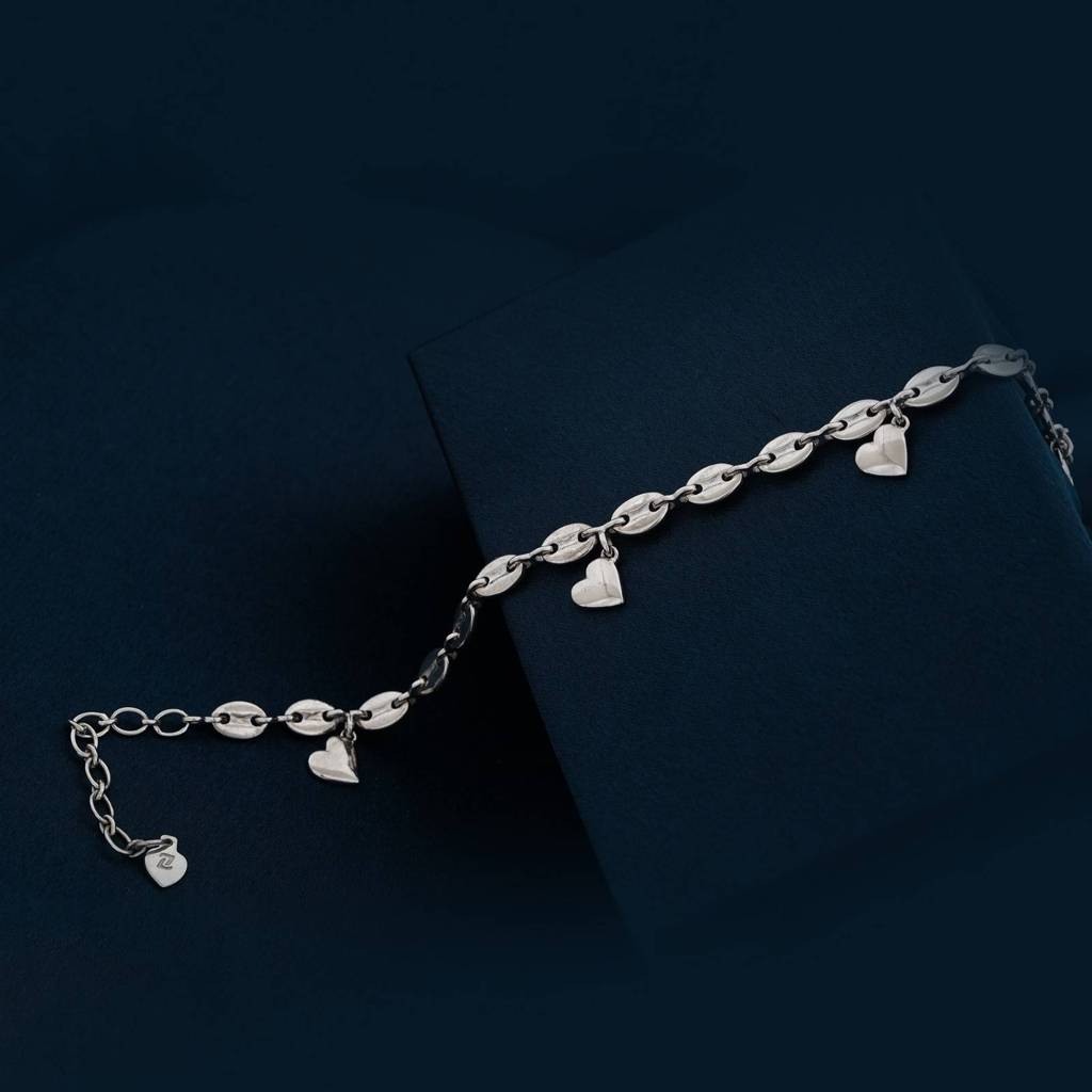 Silver Loveable Heart Charm Anklet : ZLA-1037