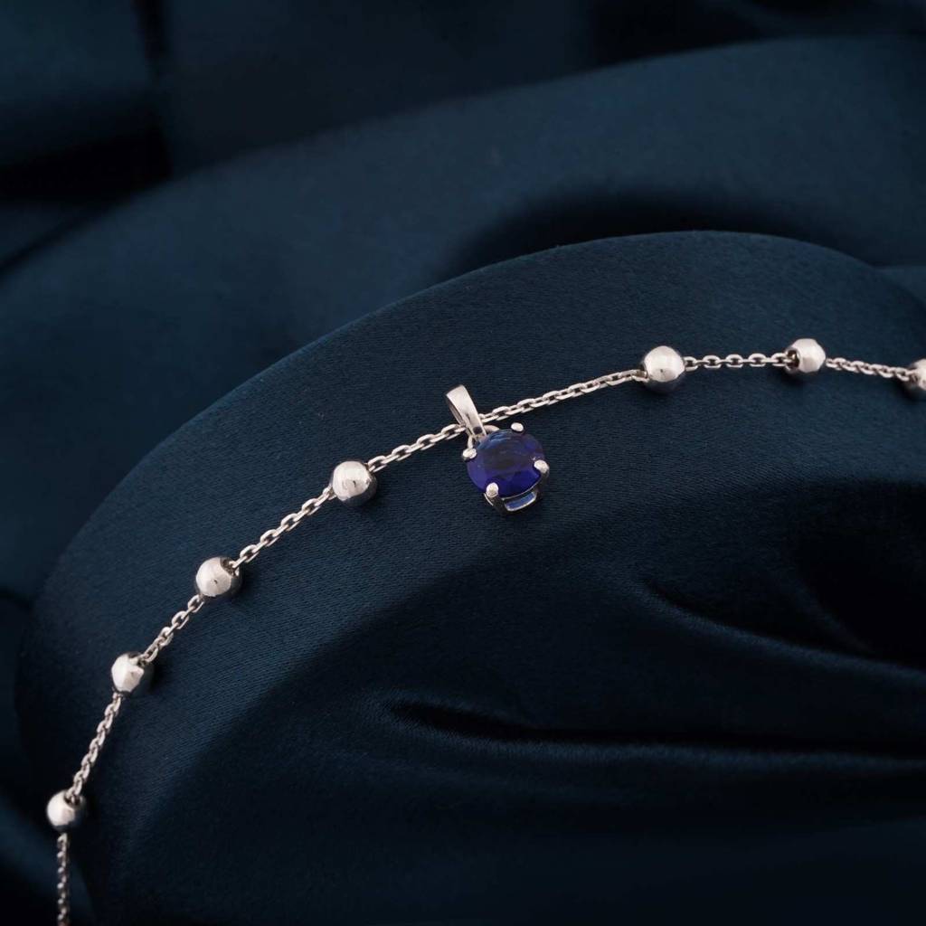 Silver Royal Blue Charms Anklet : ZLA-1042