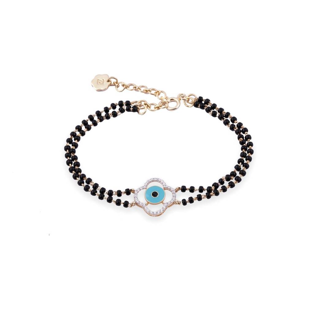 Golden Evil Eye Clover Bead Bracelet : ZLBR-1013