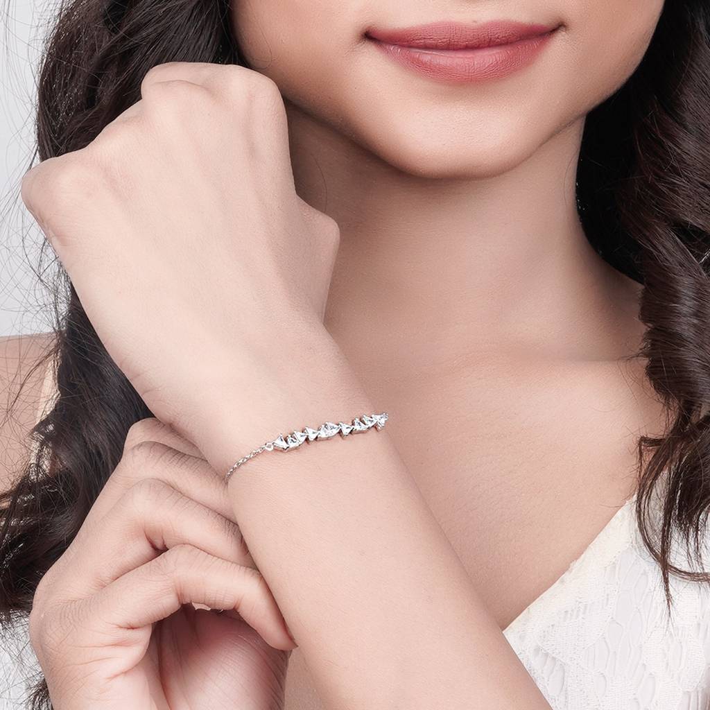 Silver Trillion Crystal Bracelet For Her : ZLBR-1016
