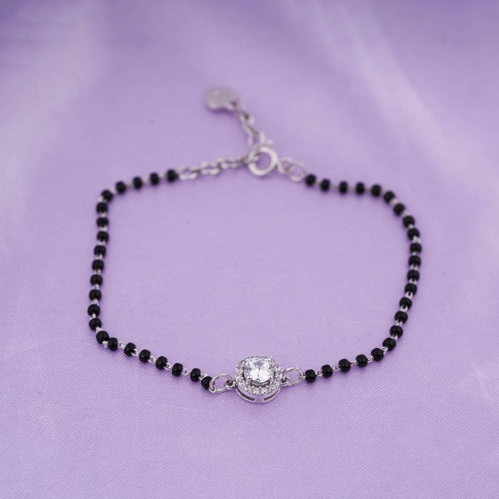 Silver Solitaire Halo Bead Bracelet : ZLBR-1018