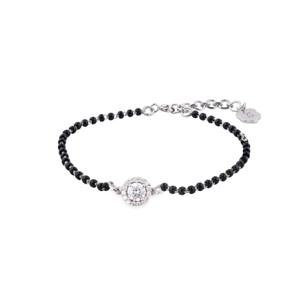 Silver Solitaire Halo Bead Bracelet : ZLBR-1018