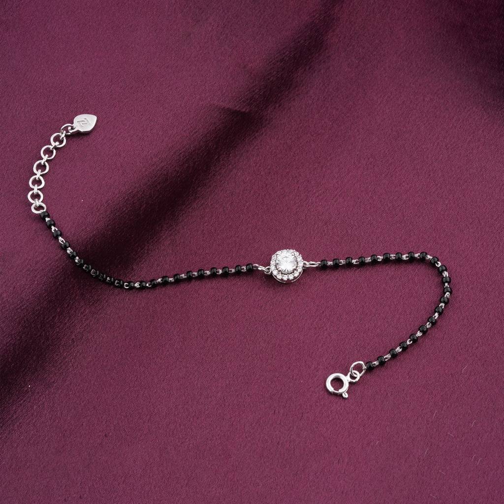 Silver Solitaire Halo Bead Bracelet : ZLBR-1018