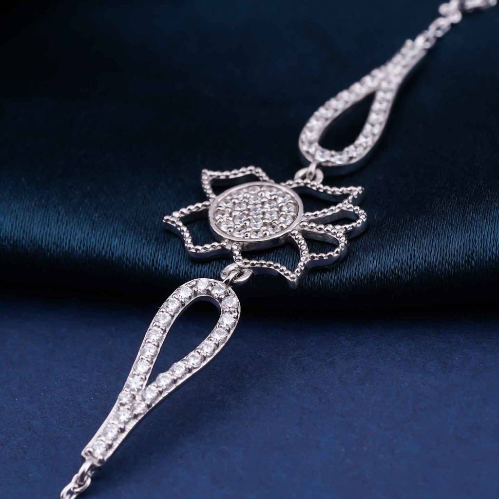 Silver Lotus Flower Bracelet : ZLBR-1026
