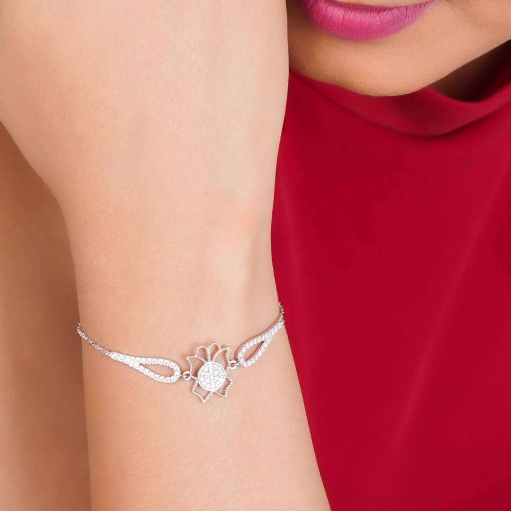 Silver Lotus Flower Bracelet : ZLBR-1026