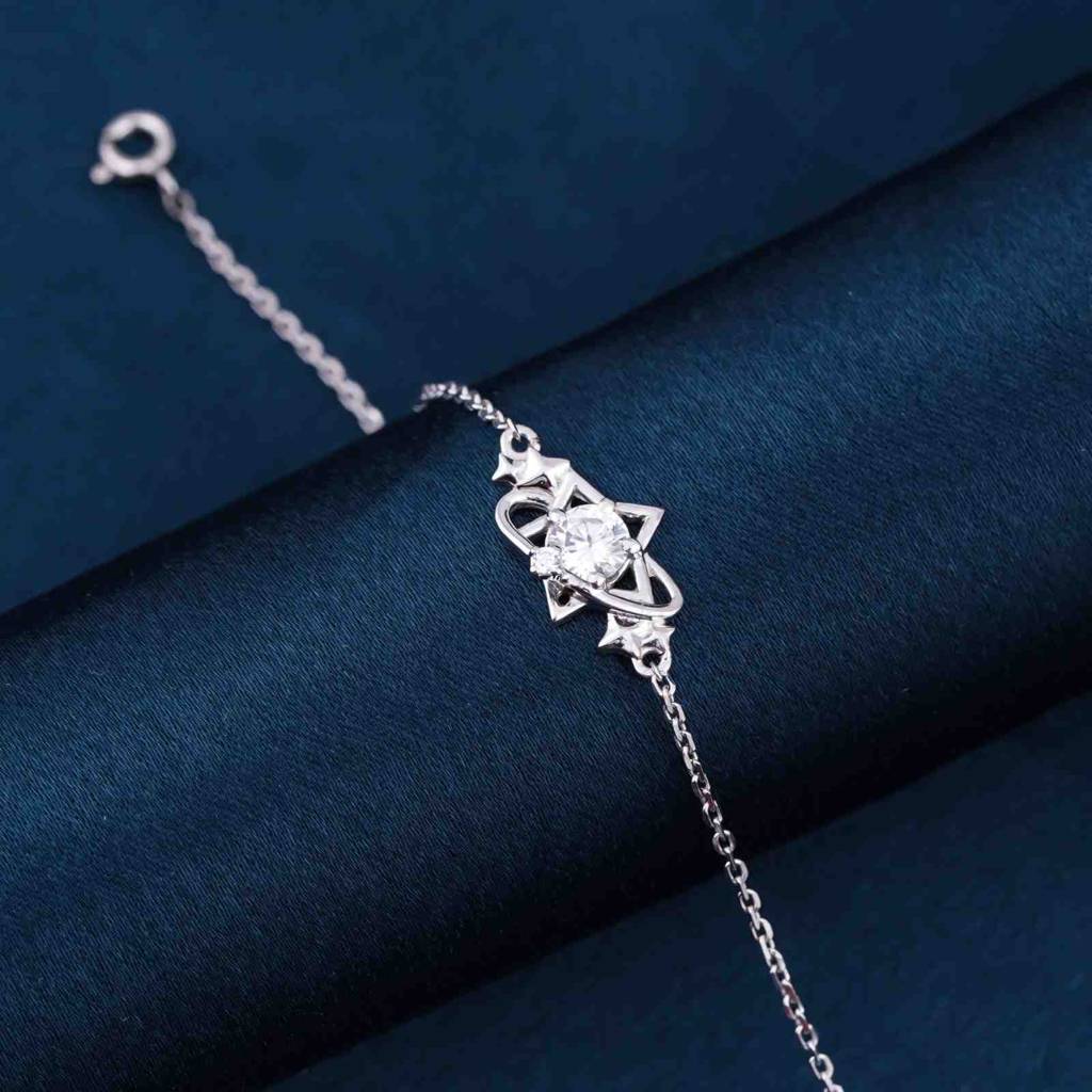 Silver Layered Star Link Bracelet : ZLBR-1033