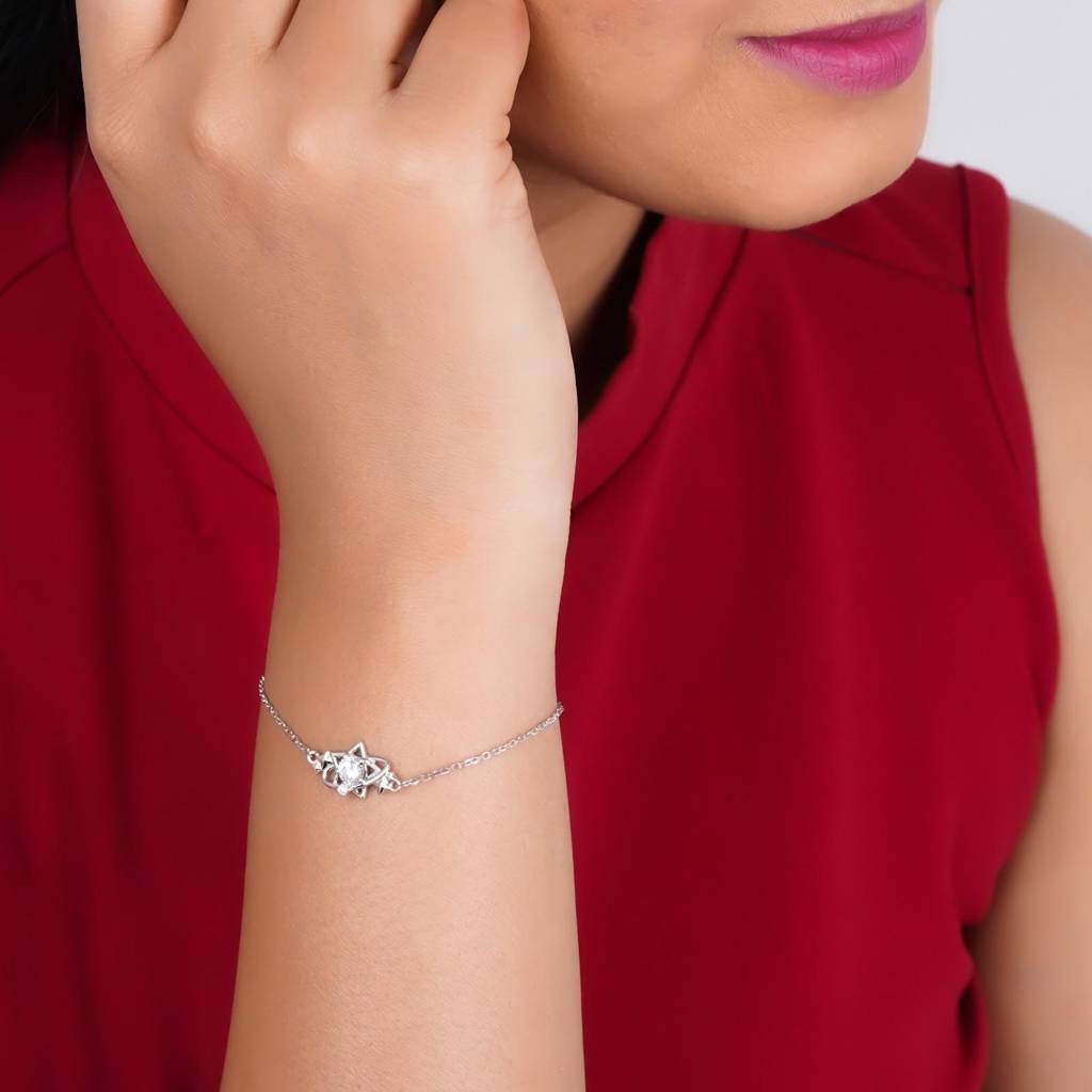 Silver Layered Star Link Bracelet : ZLBR-1033