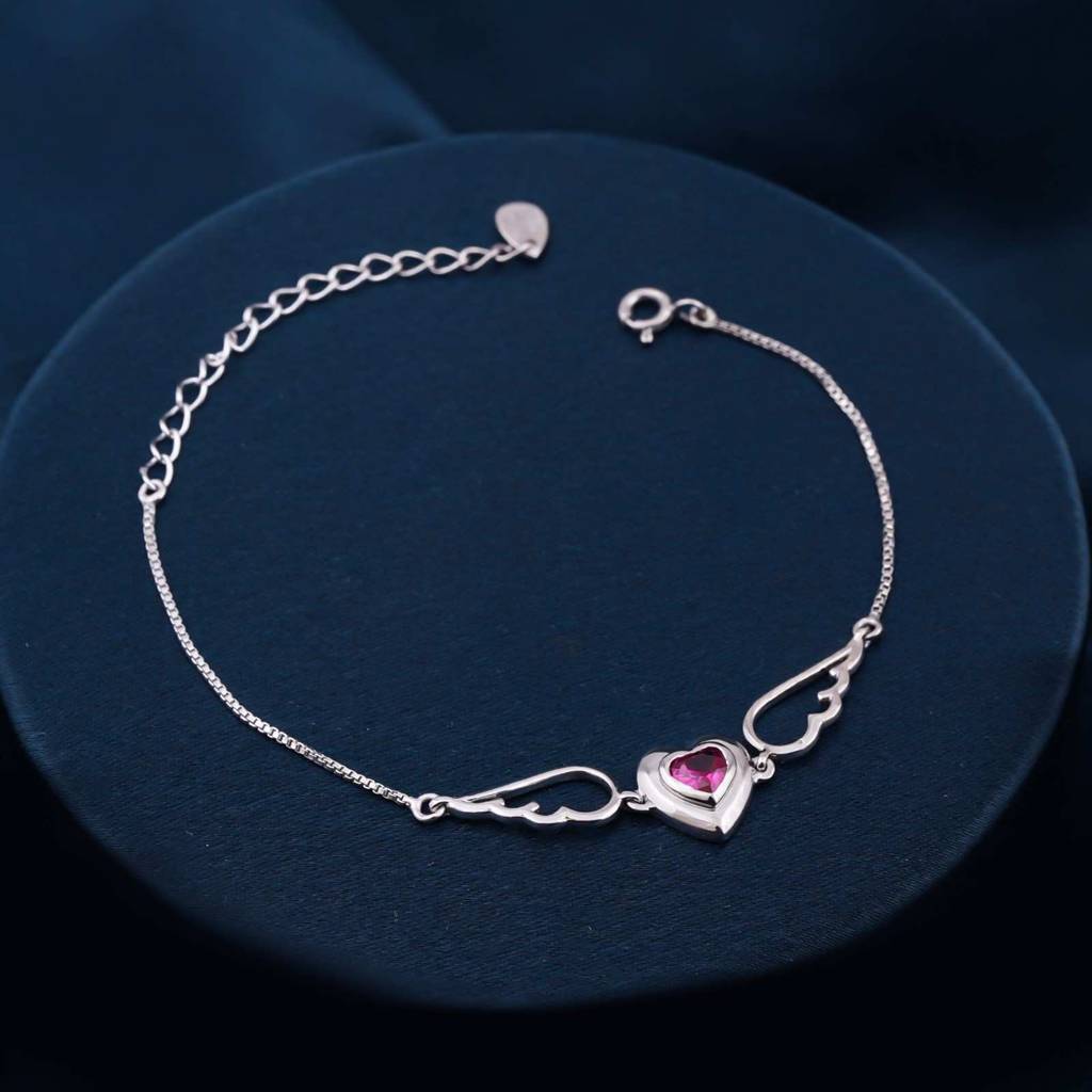 Silver Covered Heart Angle Wings Bracelet : ZLBR-1035