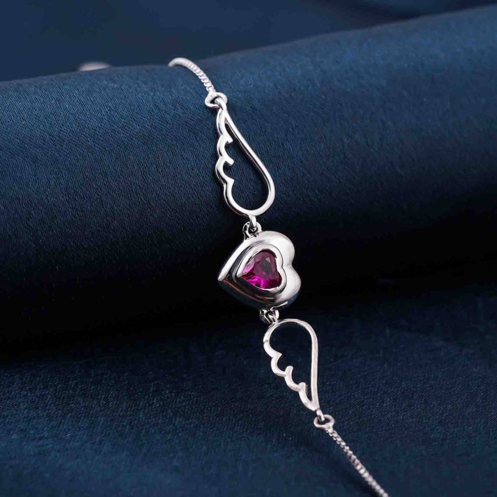 Silver Covered Heart Angle Wings Bracelet : ZLBR-1035