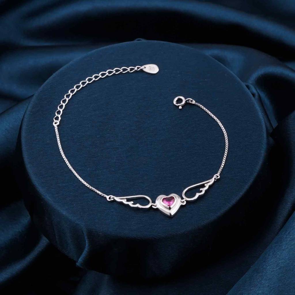 Silver Covered Heart Angle Wings Bracelet : ZLBR-1035