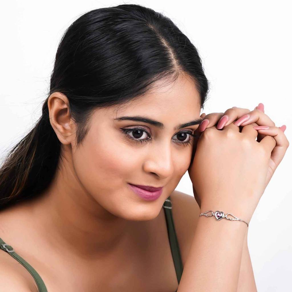 Silver Covered Heart Angle Wings Bracelet : ZLBR-1035