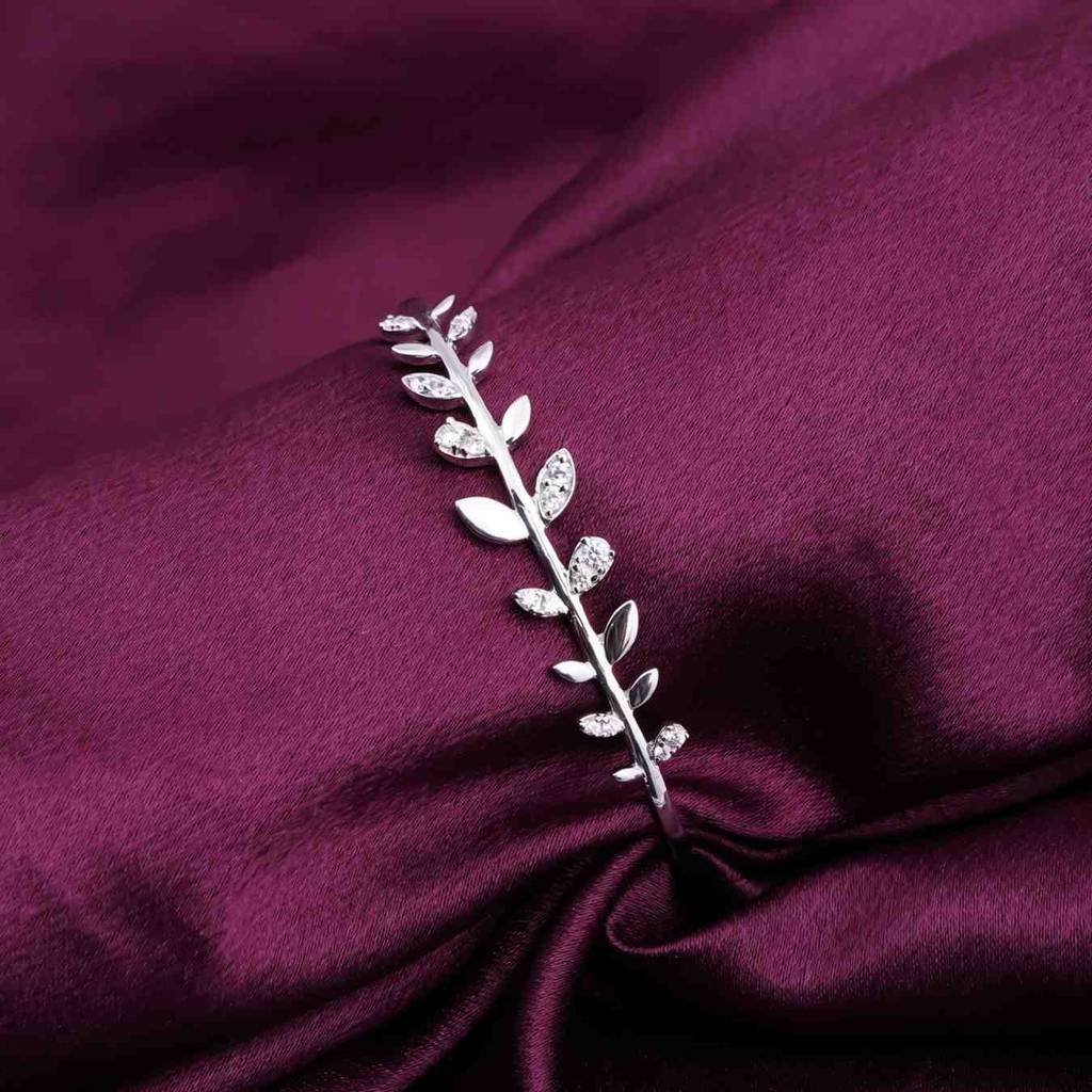 Silver Leafy Cuff Bangle Bracelet : ZLBR-1038
