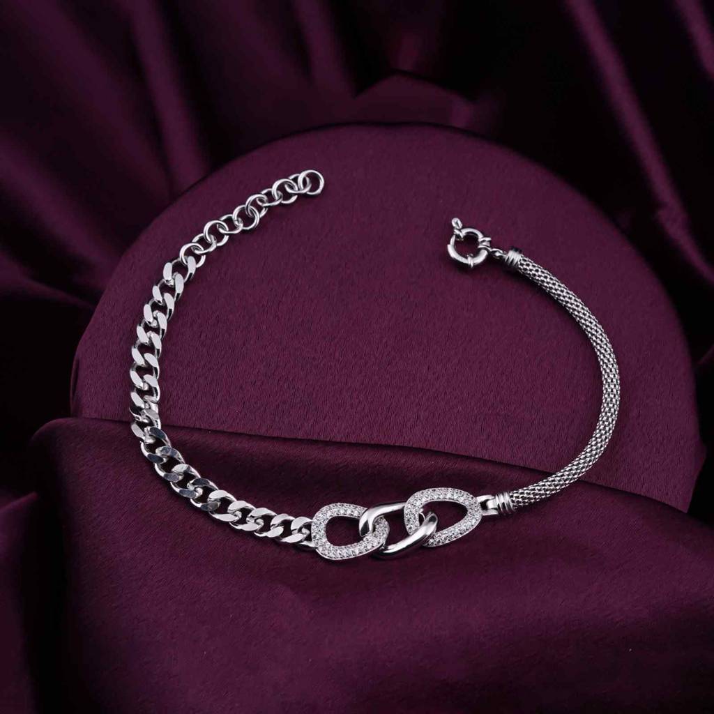 Silver Interlocking Bracelet For Men'S : ZLBR-1052