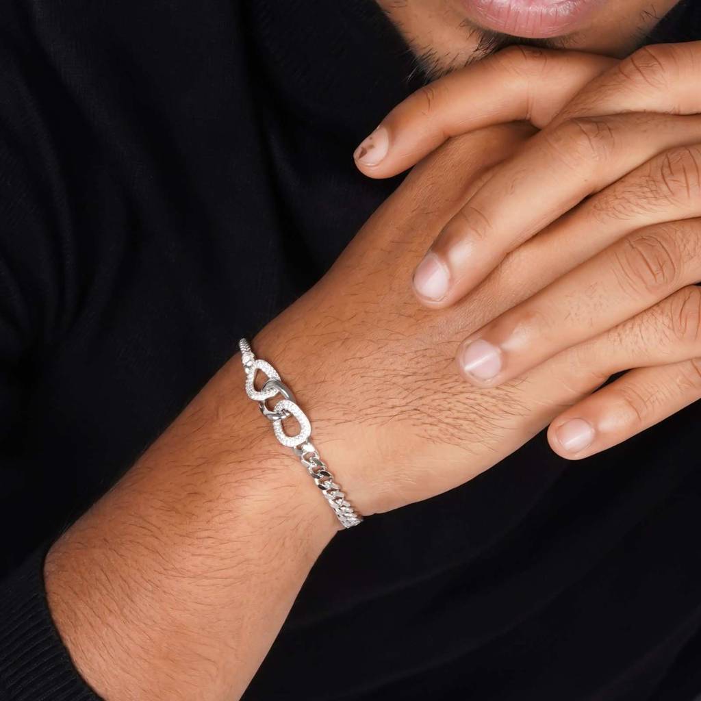 Silver Interlocking Bracelet For Men'S : ZLBR-1052