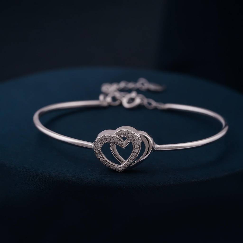 Silver Dual Interlocking Hearts Cuff Bracelet : ZLBR-1055
