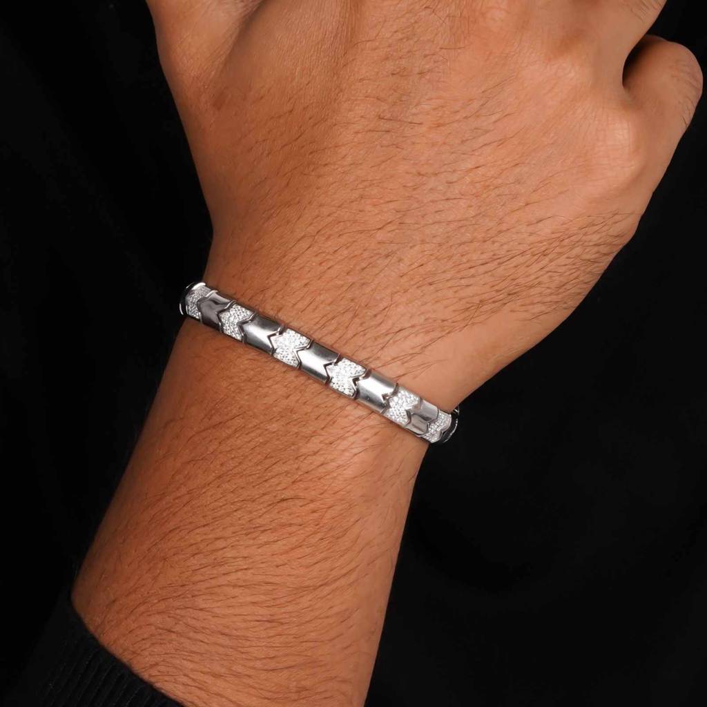 Silver Bold Statement Bracelet For Him : ZLBR-1058