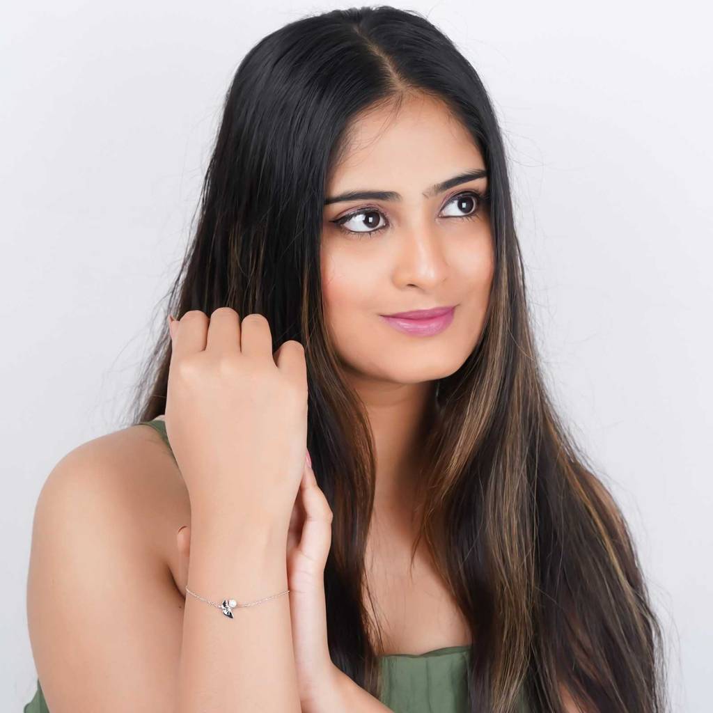 Silver Ginkgo Leaf Pearl Bracelet : ZLBR-1063