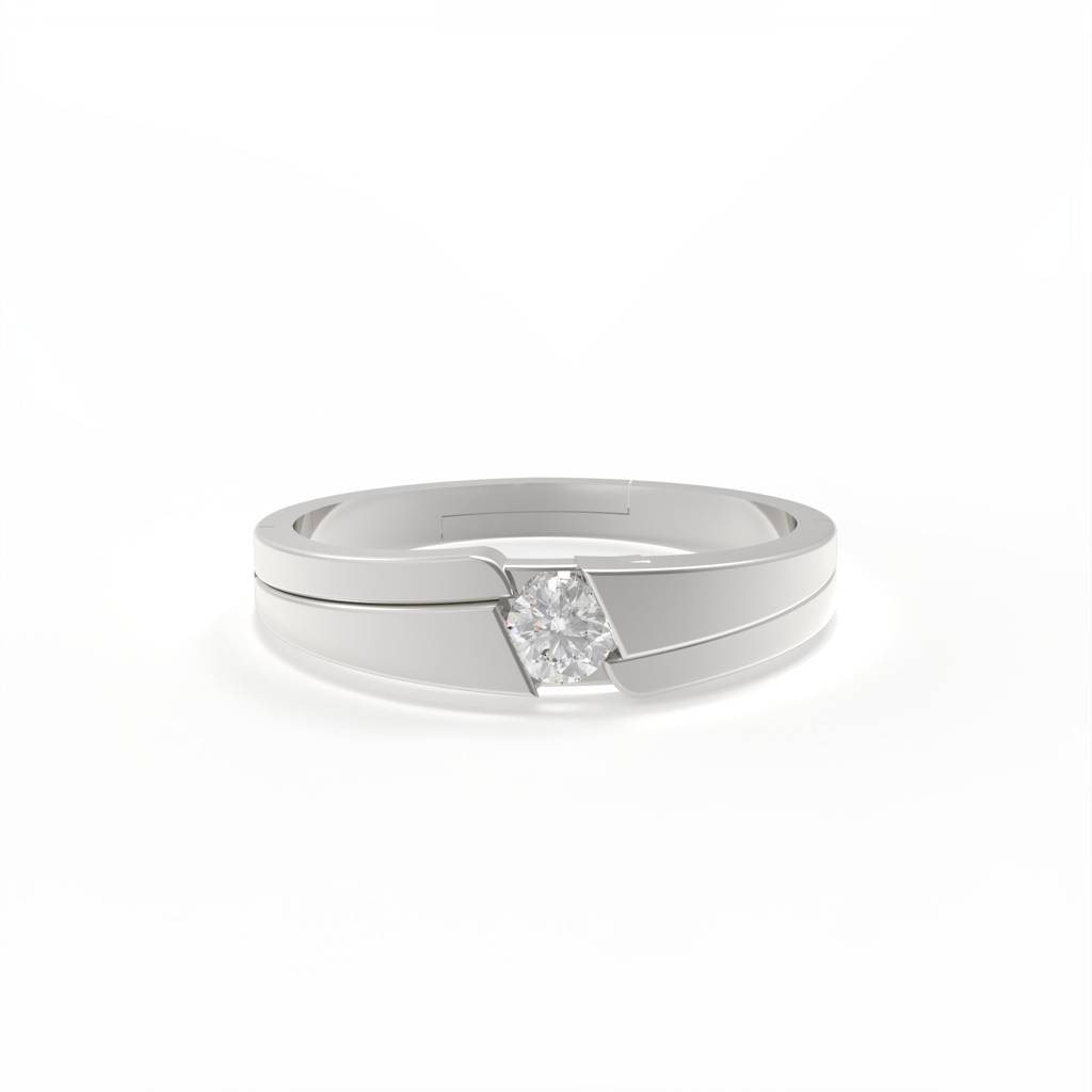 Silver Classic Solitaire Couple Ring Bands : ZLCPLR-1002