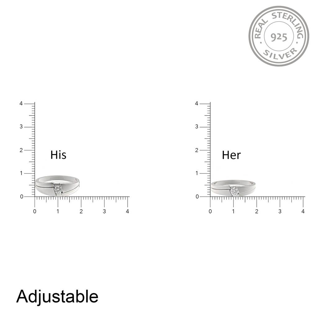 Silver Classic Solitaire Couple Ring Bands : ZLCPLR-1002