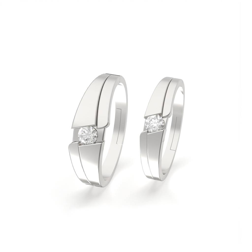 Silver Classic Solitaire Couple Ring Bands : ZLCPLR-1002