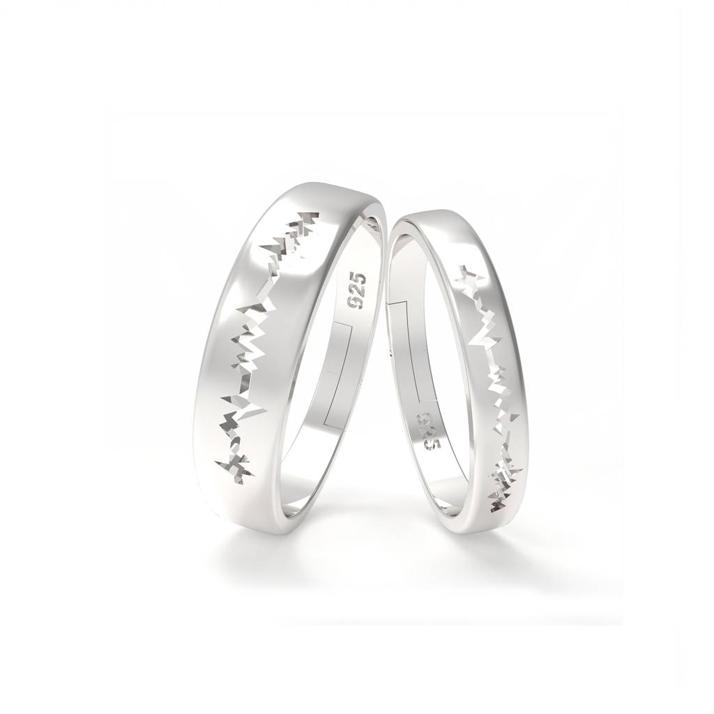 Silver Heart Beat Couple Bands : ZLCPLR-1006