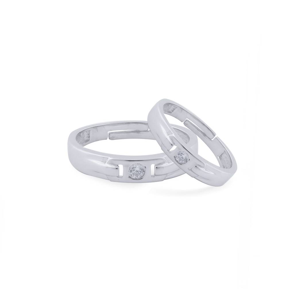 Silver Minimal Solitaire Couple Bands : ZLCPLR-1008