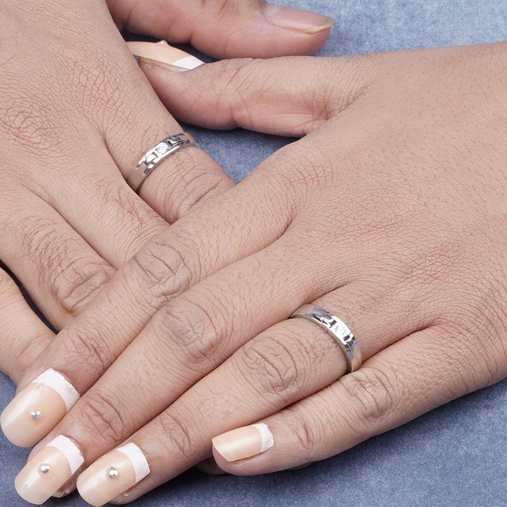 Silver Minimal Solitaire Couple Bands : ZLCPLR-1008