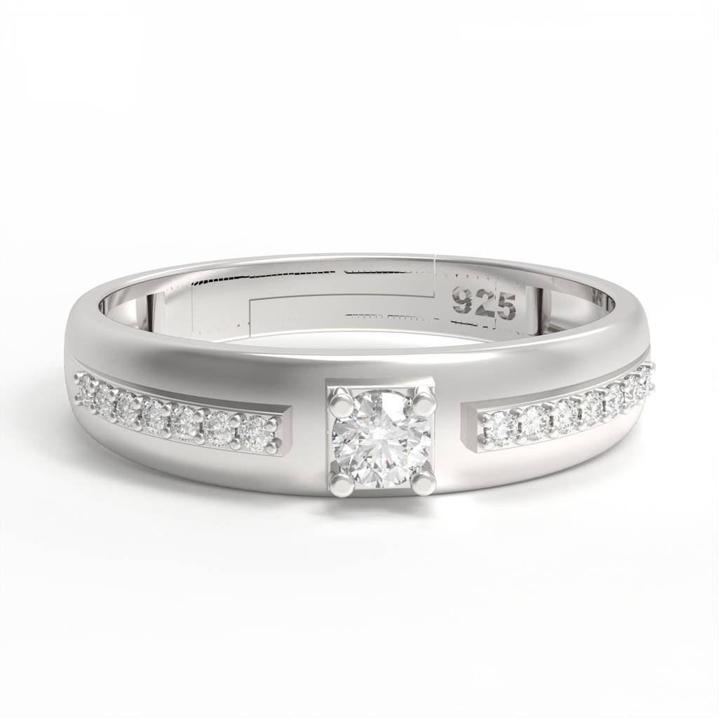 Silver Cubic Zirconia Solitaire Princess Couple Bands : ZLCPLR-1009