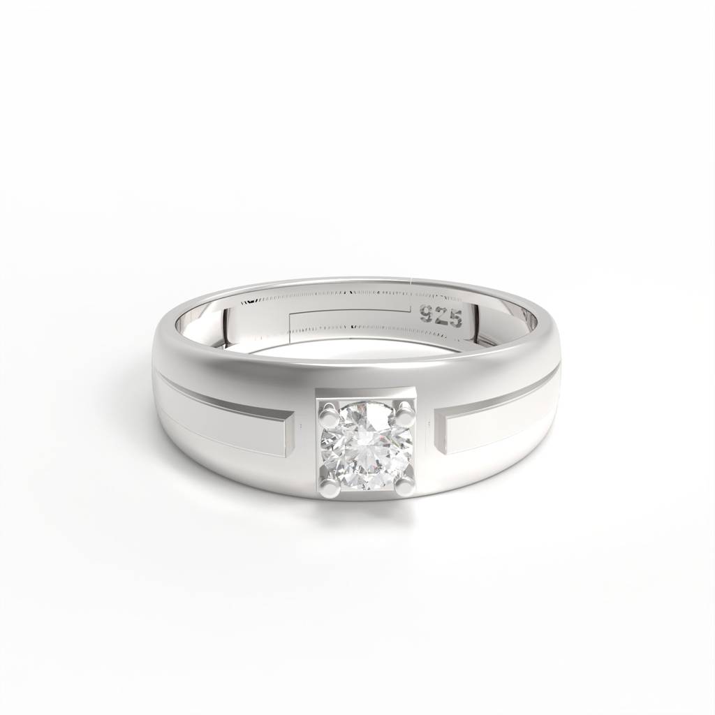 Silver Cubic Zirconia Solitaire Princess Couple Bands : ZLCPLR-1009