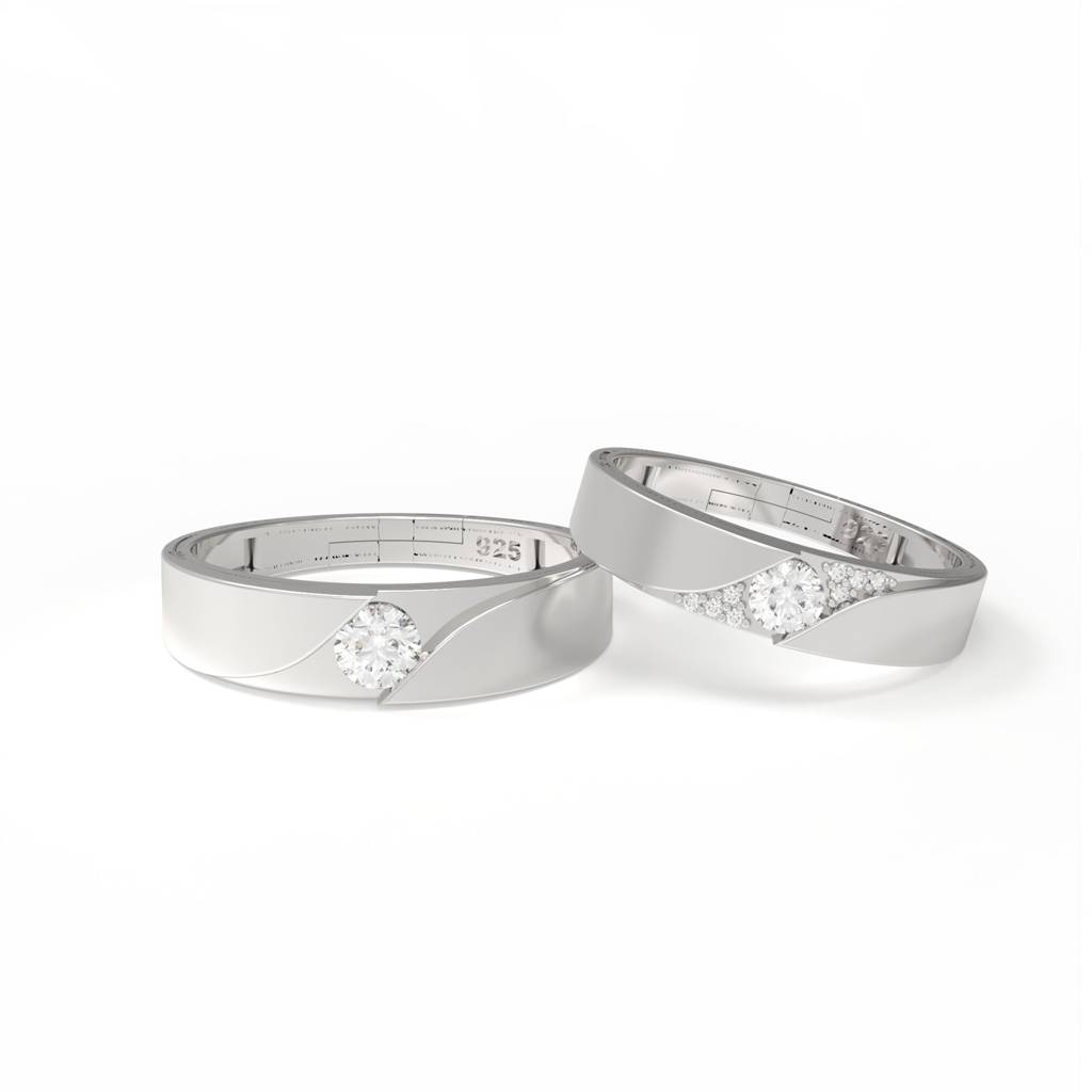 Silver Criss Cross Theme Couple Bands : ZLCPLR-1011