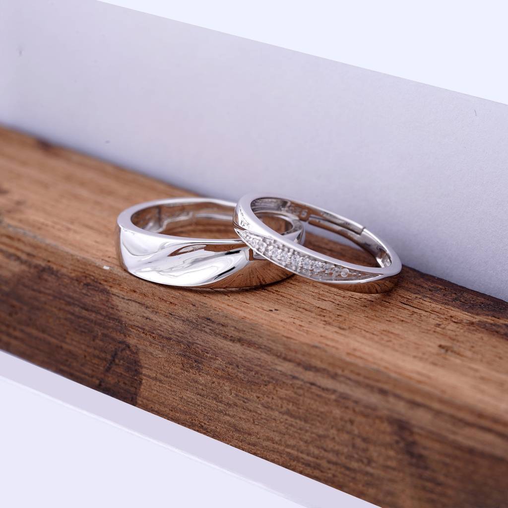 Silver Sparkling Love Couple Bands : ZLCPLR-1013
