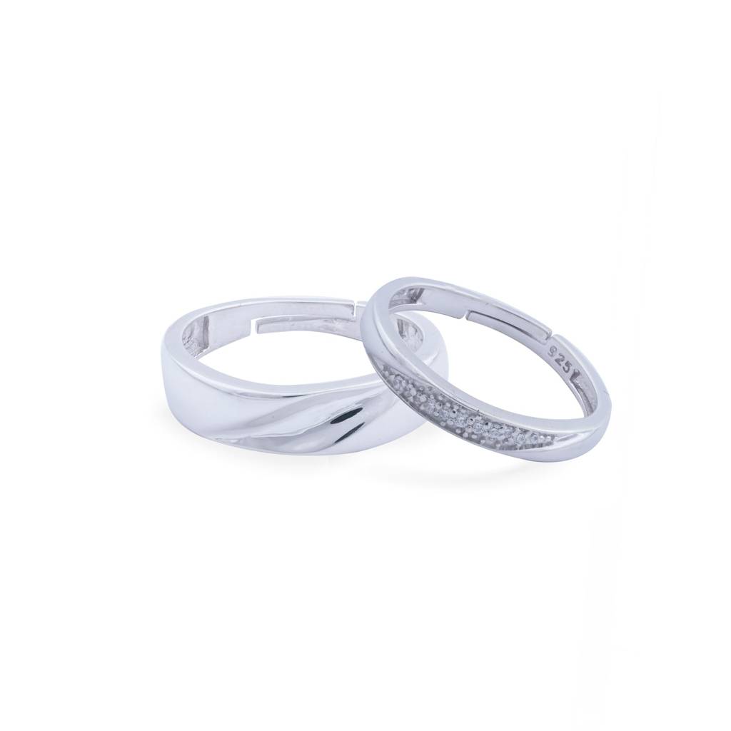 Silver Sparkling Love Couple Bands : ZLCPLR-1013