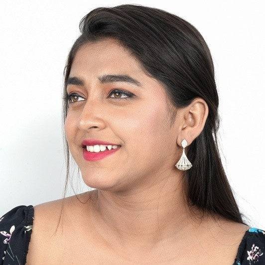 Silver Jhumka Diamond Ethnic Wear Earrings : ZLE-1001