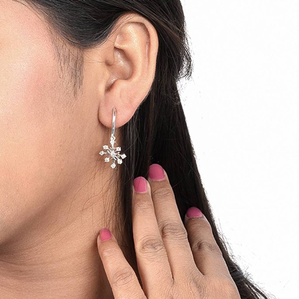 Silver Snowflake Drop Earrings : ZLE-1007