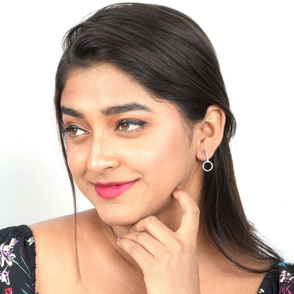 Silver Shiny Circle Drop Earrings : ZLE-1012