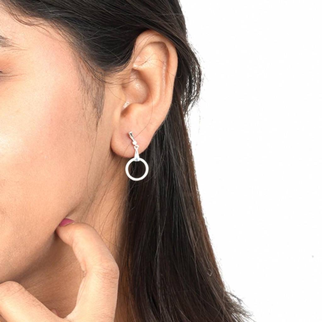 Silver Shiny Circle Drop Earrings : ZLE-1012