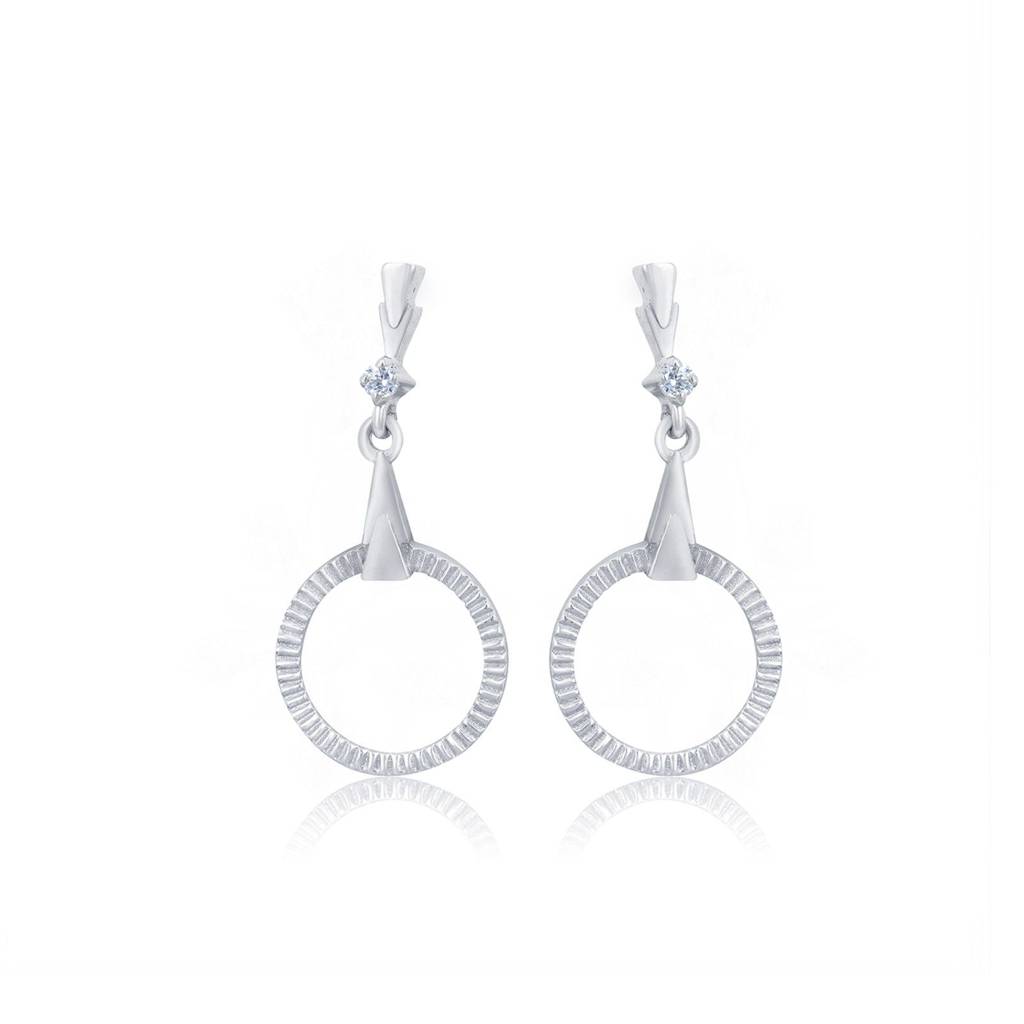 Silver Shiny Circle Drop Earrings : ZLE-1012