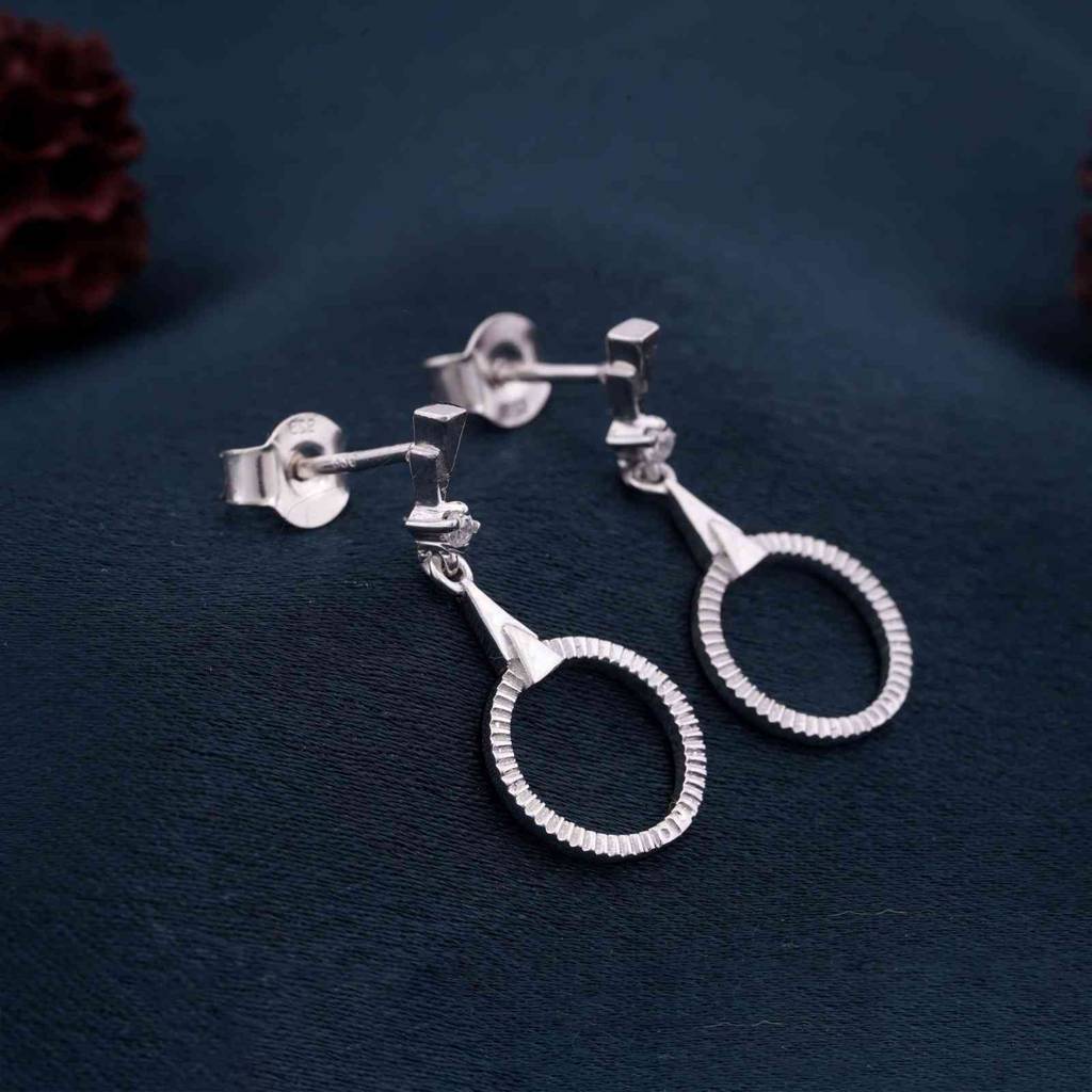 Silver Shiny Circle Drop Earrings : ZLE-1012