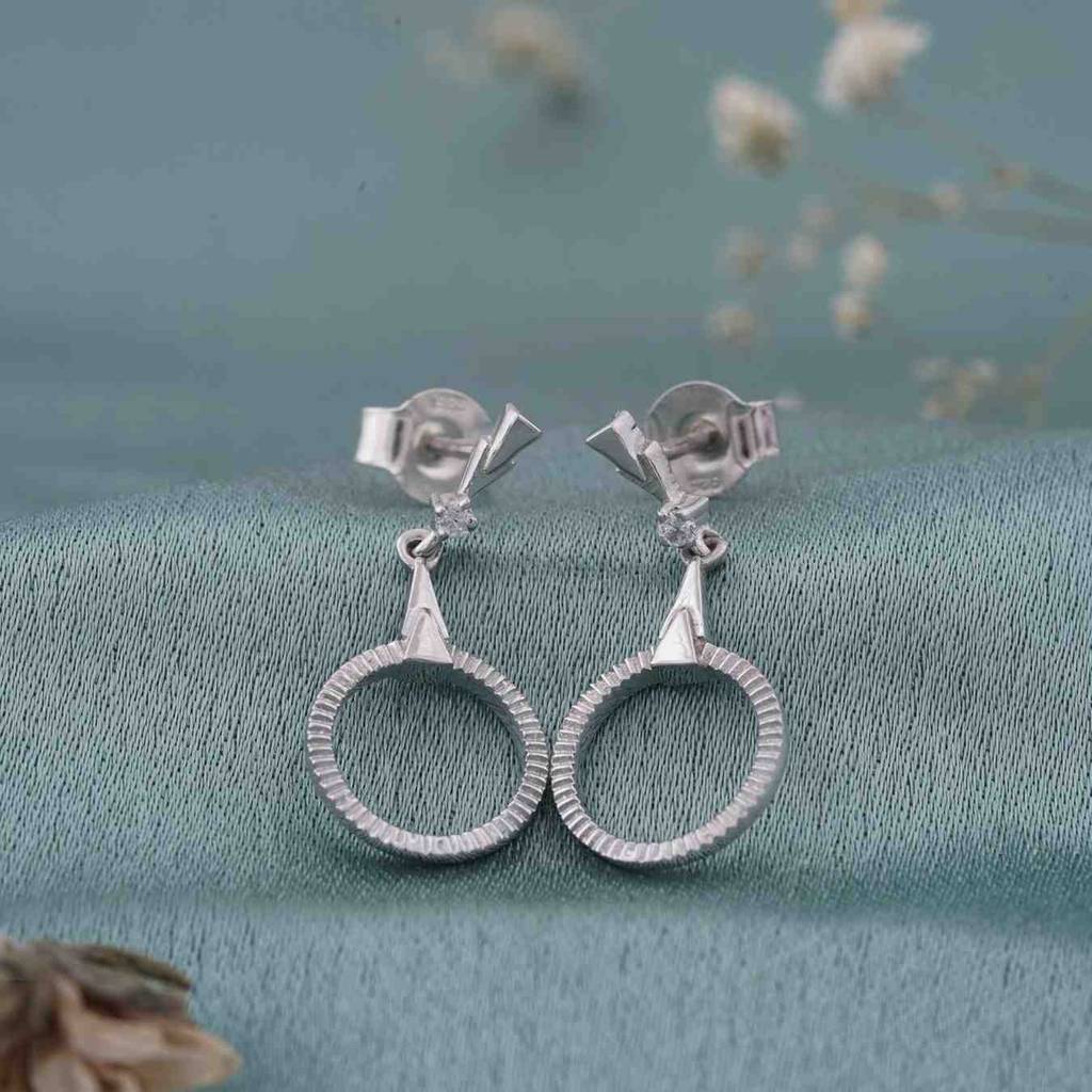 Silver Shiny Circle Drop Earrings : ZLE-1012
