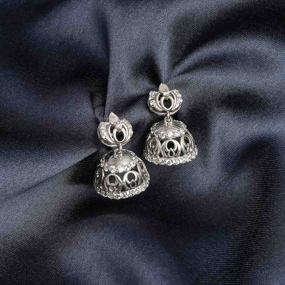 Silver Jhumka Diamond Earrings For Women : ZLE-1013