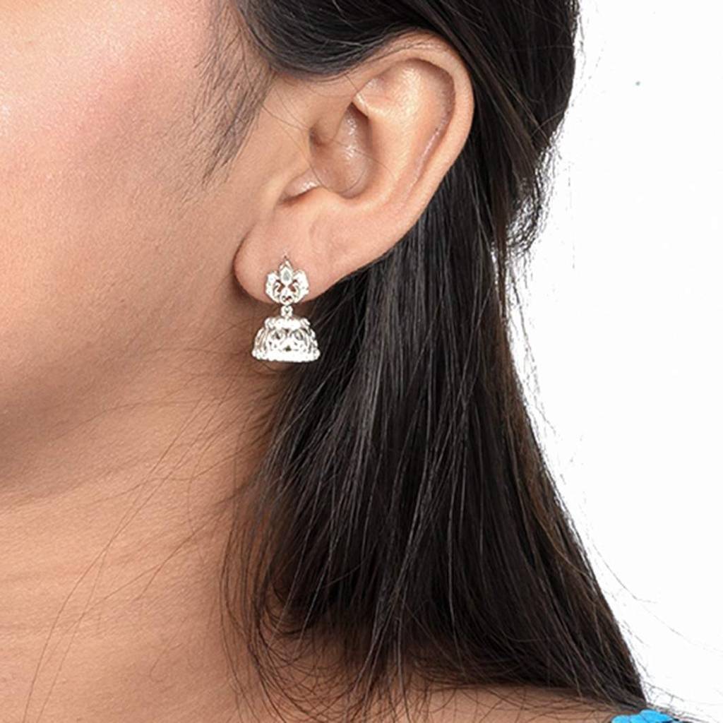 Silver Jhumka Diamond Earrings For Women : ZLE-1013
