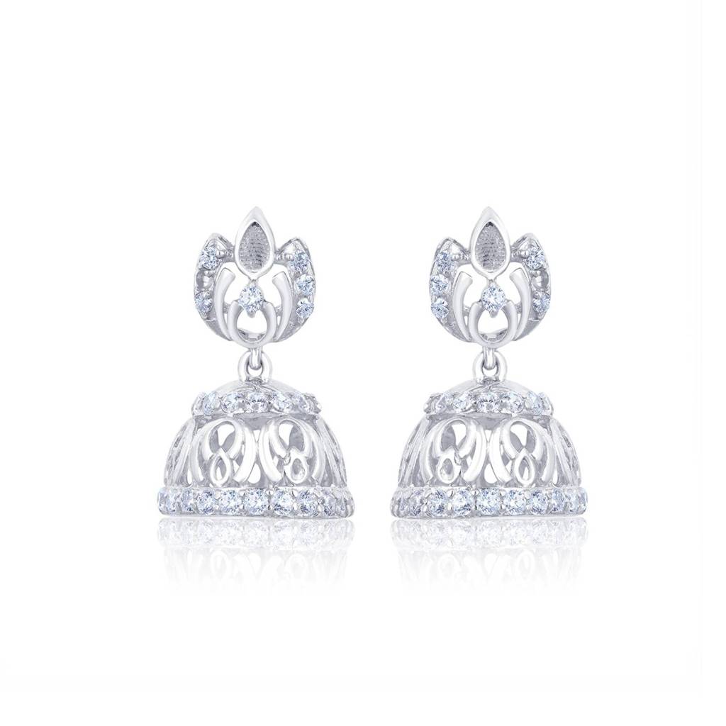 Silver Jhumka Diamond Earrings For Women : ZLE-1013
